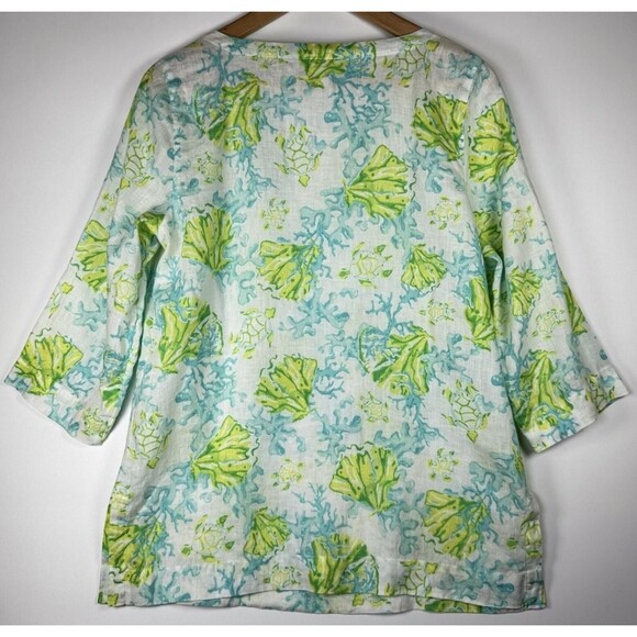 J Jill Love Linen Shirt Womens XS Sea Turtle Print Tunic Top Beach Summer Casual - Picture 4 of 13